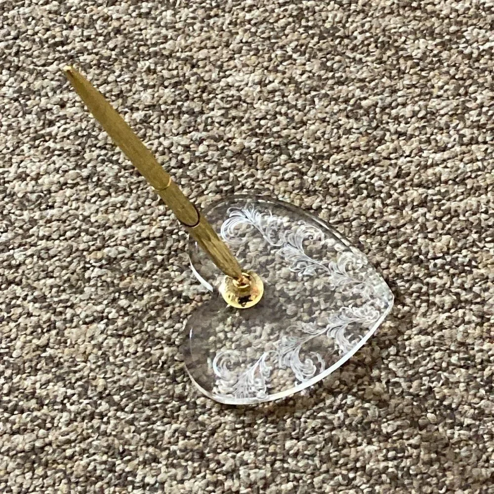 Heart-Shaped Clear and Gold Pen Holder
